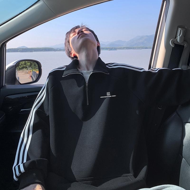 เสื้อกันหนาวผู้ชายฤดูใบไม้ร่วงฤดูหนาวรูปแบบใหม่ 360ก หนักสบายๆหลวมแจ็คเก็ตครึ่งซิป - รูปที่ 2