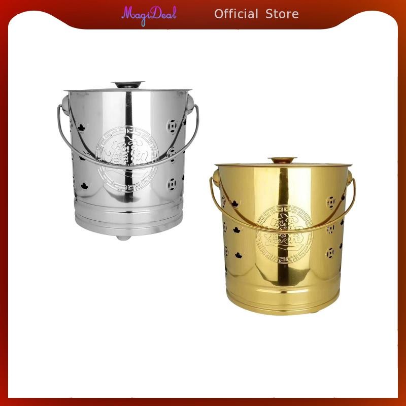 MagiDeal ถังเผา เตาเผาเหล็กถังเตาผิงกระดาษ Burn Barrel ชามสมบัติแบบพกพาสําหรับนอกบ้านสวน Yard Garden