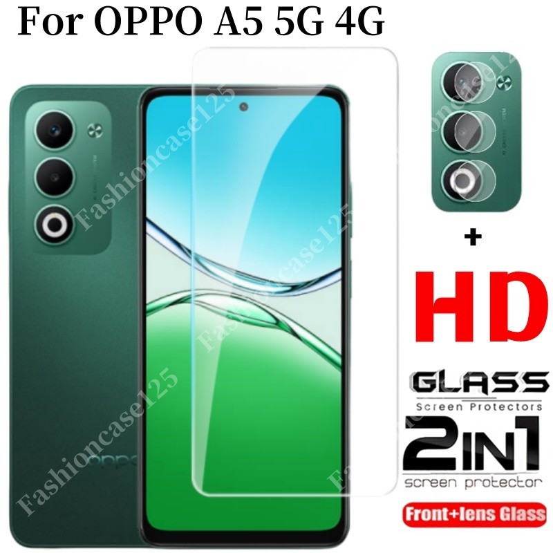 2in1 OppoA5 5G 4G 2025 ป้องกันหน้าจอกระจกนิรภัยสําหรับ OPPO A5 5G 4G OppoA5 2025 ด้านหน้าฟิล์มกลับเล