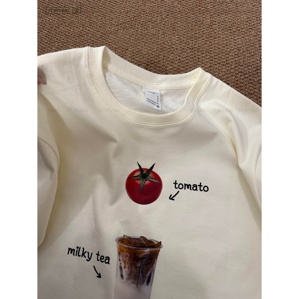 COD（จัดส่งภายใน 24 ชั่วโมง）เสื้อยืด oversize t-shirt cotton คอกลมแขนสั้น ลายอาหาร สีขาว unisex ‌เสื้อ ไซส์S-3XL - รูปที่ 4