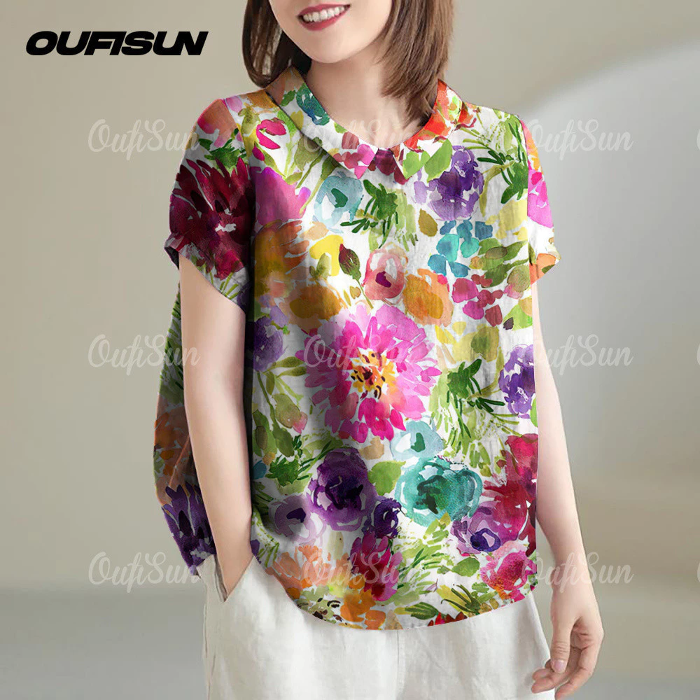 เสื้อฮาวายลายดอก แขนสั้น ผ้าฝ้ายผสมลินิน thumbnail 7