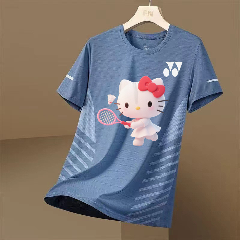 เสื้อกีฬาแบดมินตันซับเหงื่อและดูดซับความชื้นแขนสั้นขี่จักรยานทุกวันชายและหญิงเดินป่าวิ่งกีฬาด้านบน