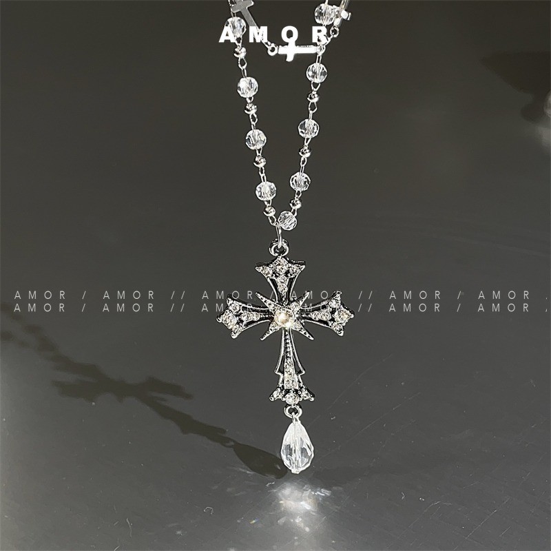 Y2K Cross Pendant สร้อยคอซ้อนซ้อนสองชั้นสําหรับผู้หญิง