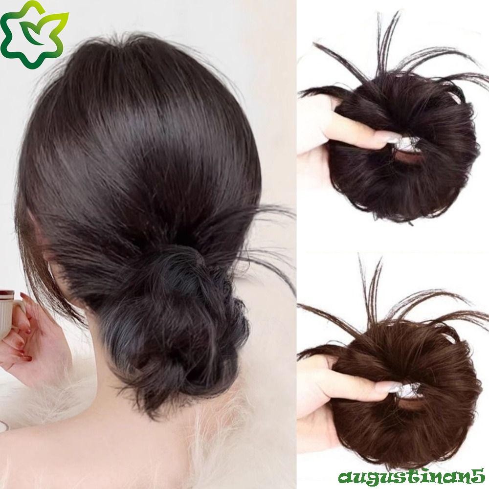 AUGUSTINAN ยางรัดผมสังเคราะห์, ยางรัดผมปลอม Curly Chignon Messy Hair Bun, อินเทรนด์ต่อผมที่มองไม่เห็นธรรมชาติชิ้นผมปลอมหญิง