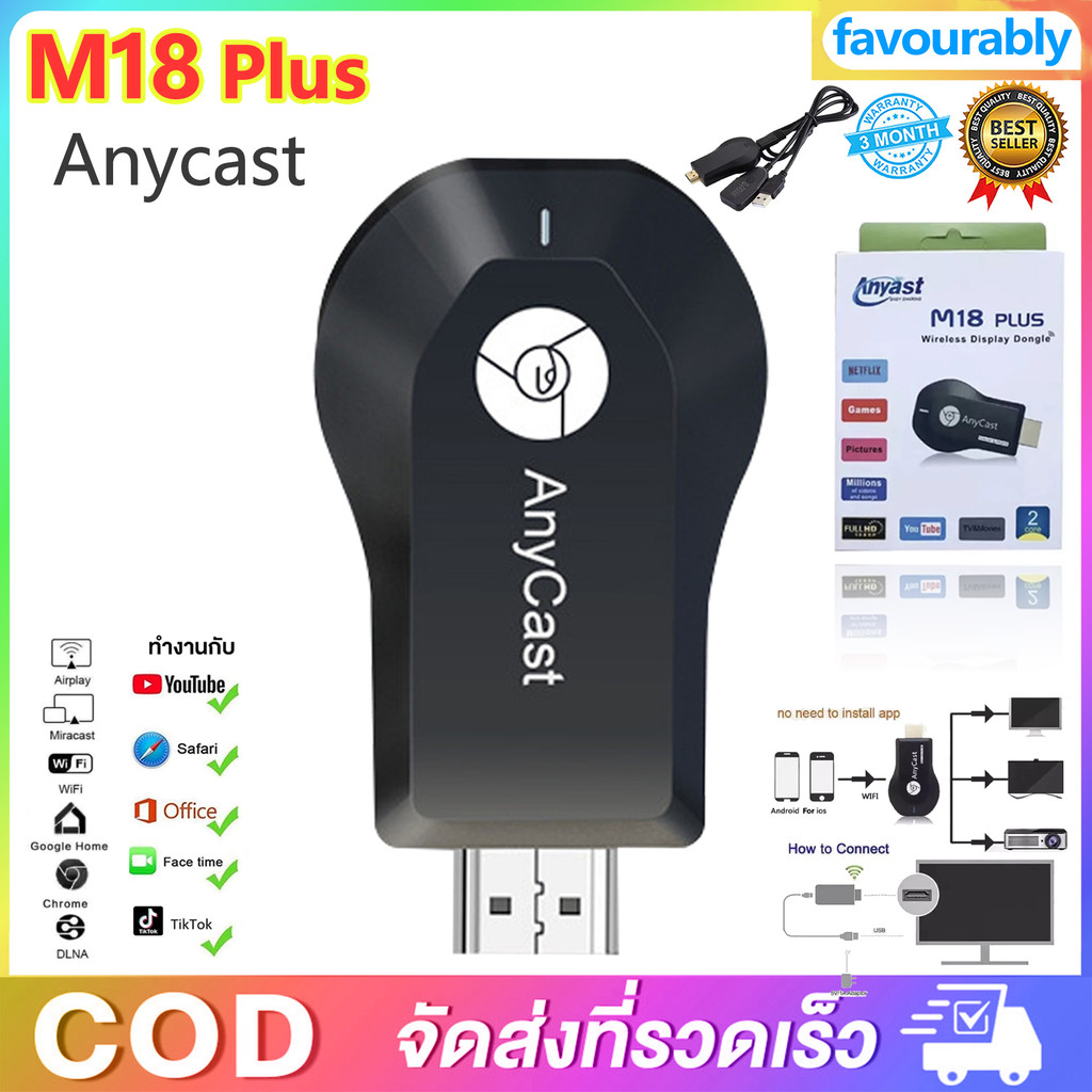 Anycast M18 Plus FW.2020 WIFI Display HDTV อุปกรณ์เชื่อมต่อมือถือไปทีวี ใหม่ล่าสุด M18plus