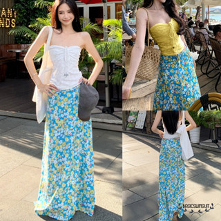 🧡Basic swimsuit💛 แฟชั่นหน้าร้อน ชุดไปทะเล เกาะอก+กระโปรงยาว …