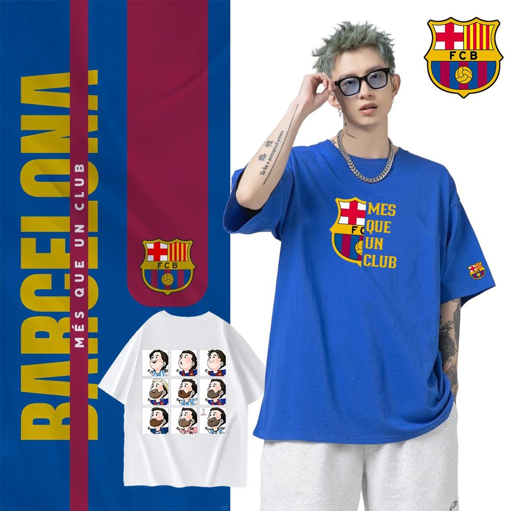 แฟชั่น การพิมพ์ เสื้อยืด Barcelona T-shirt Barça Player's Nine Palace Grid for Fans Unisex Tshirt S-