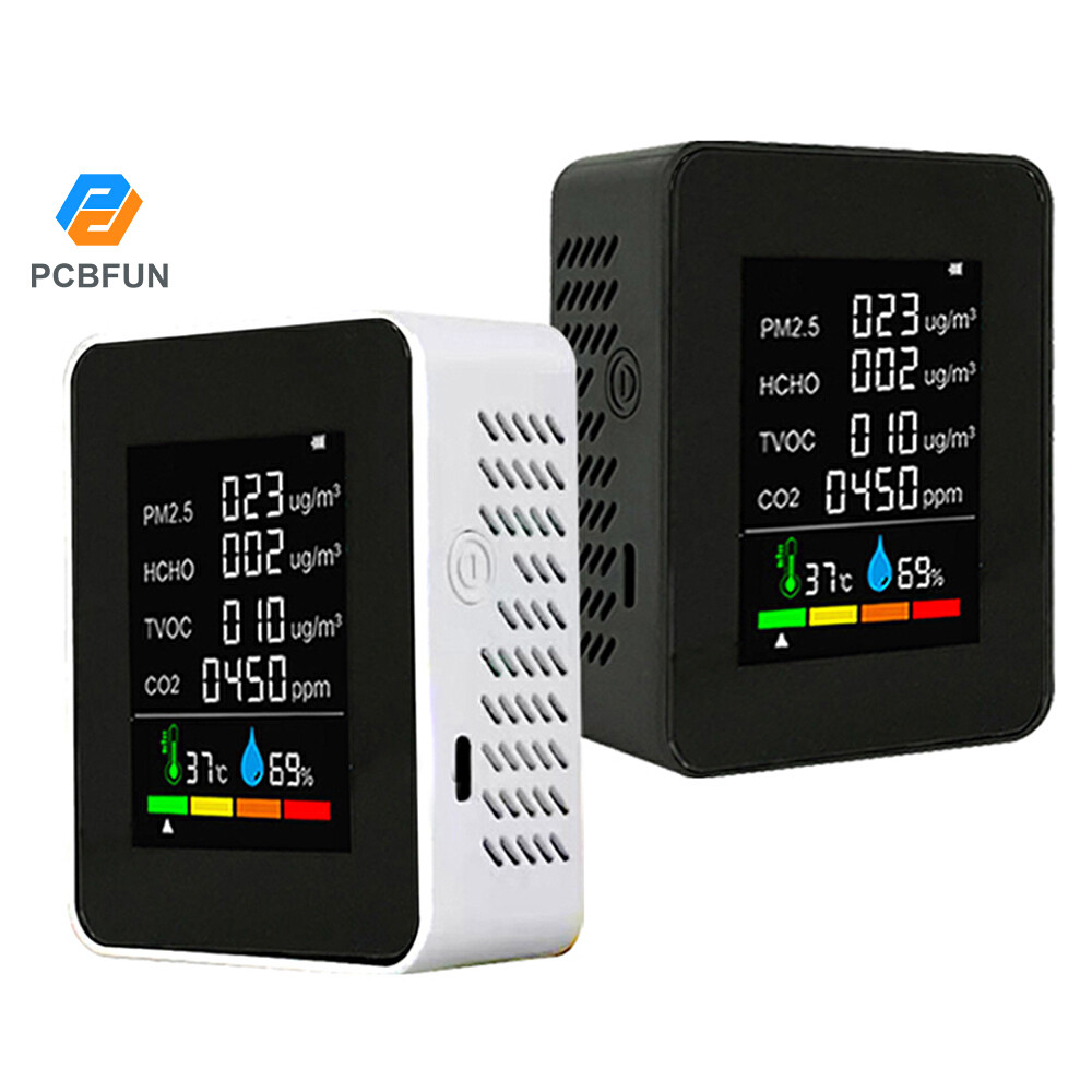 Pcbfun เครื่องตรวจจับคาร์บอนไดออกไซด์ 6-in-1 การตรวจจับฟอร์มาลดีไฮด์ TVOC PM2.5 อุณหภูมิและความชื้น CO22 จอภาพคุณภาพอากาศ