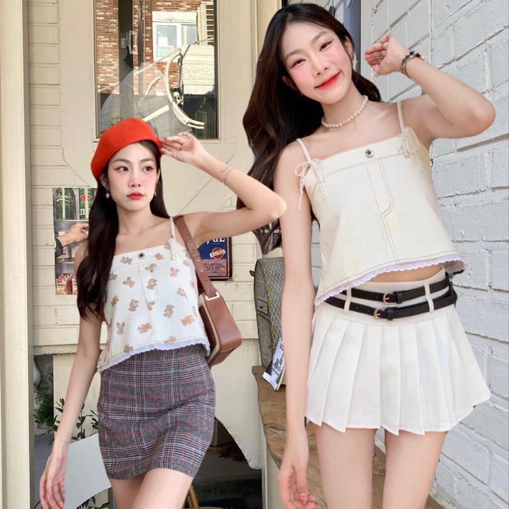 SweetHouse #064 เสื้อสายเดี่ยวผ้ายีนส์ สายผูกโบว์ 2 ข้างสวยน่ารักมากก