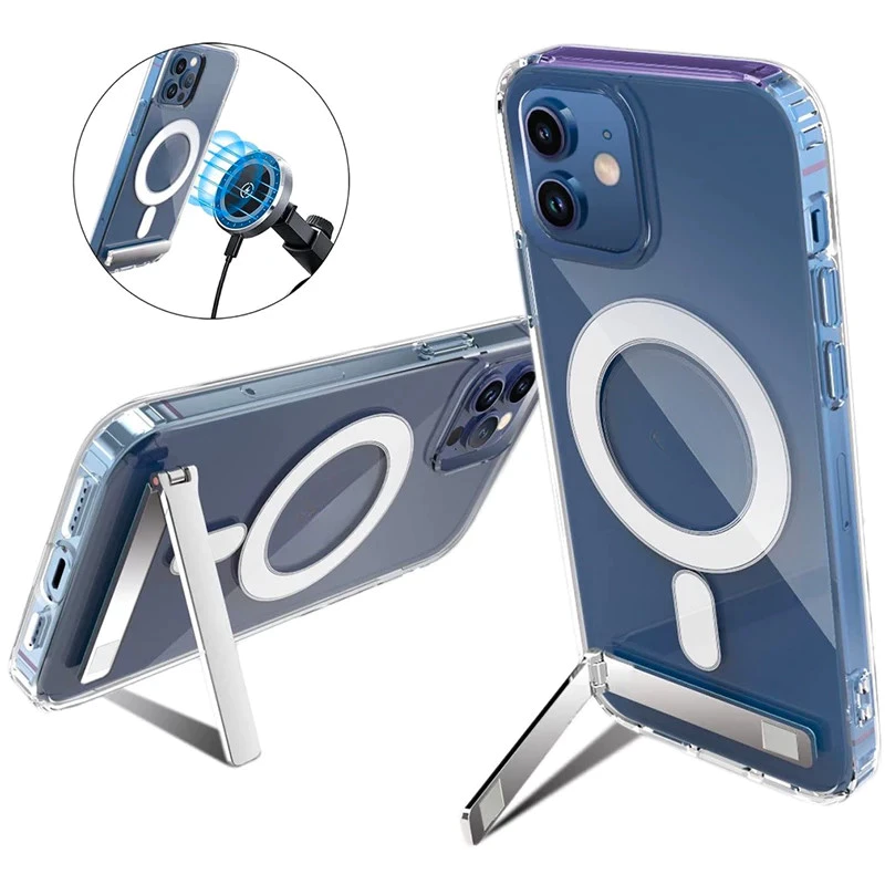 ซิลิโคนใสโทรศัพท์สําหรับiPhone 16 15 14 13 12 11 Pro MAX 16E Mini X XR XS MAX 7 8 Plus SE2020 พร้อมขาตั้งสําหรับแม่เหล็กชาร์จไร้สายกลับเคสโทรศัพท์C