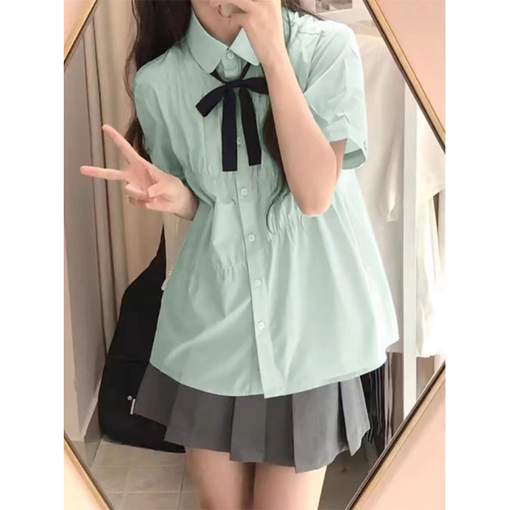 [จัดส่งภายใน 48 ชั่วโมง] Pure Desire Sweet Short Top Suit Mint Green polo Short Sleeve Shirt Women M