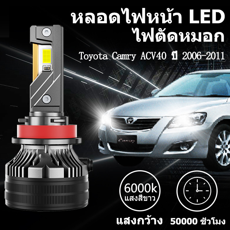 หลอดไฟหน้า LED ขั้วตรงรุ่น Toyota Camry ACV40 ปี 2006-2011 แสงขาว มีพัดลมในตัว ราคาต่อ 1 คู่ พร้อมส่