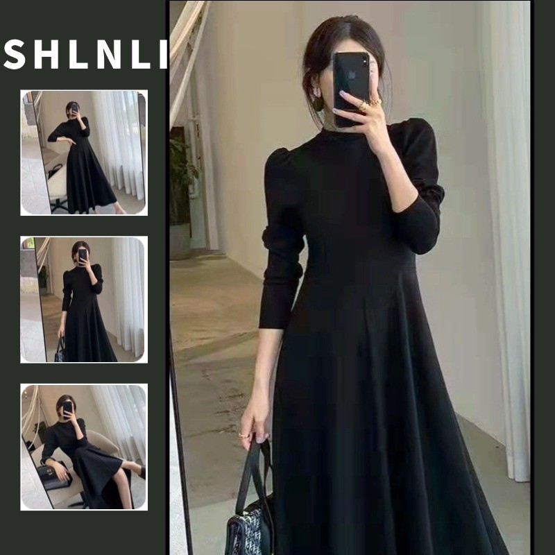 ชุดผู้หญิงแขนยาว สไตล์เกาหลี ดีไซน์ซินชิงสลี밍 กระโปรงยาว เหมาะสำหรับฤดูใบไม้ผลิและใบไม้ร่วง