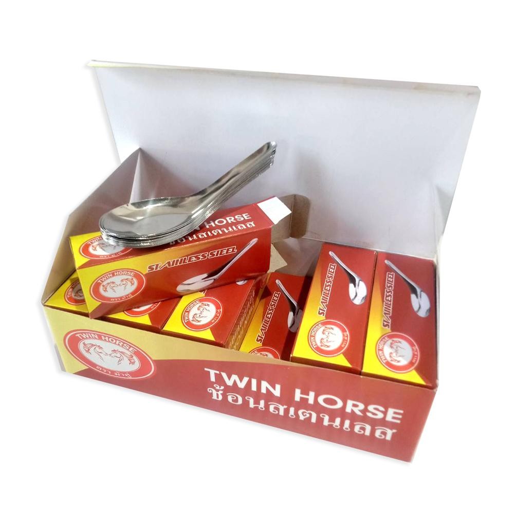 (ยกโหล12*12) ช้อนตักอาหารสแตนเลส ขนาดสั้น ช้อนจีน ตราม้าคู่ จำนวน 144 คัน / กล่องเล็ก 12 คัน