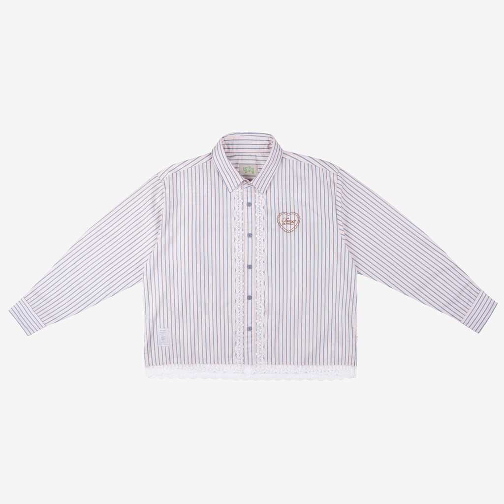 KEMEJA Tome Ame - เสื้อเชิ้ตลาย Omi สีชมพู - เสื้อเชิ้ตลายทางแขนยาว Collaboration