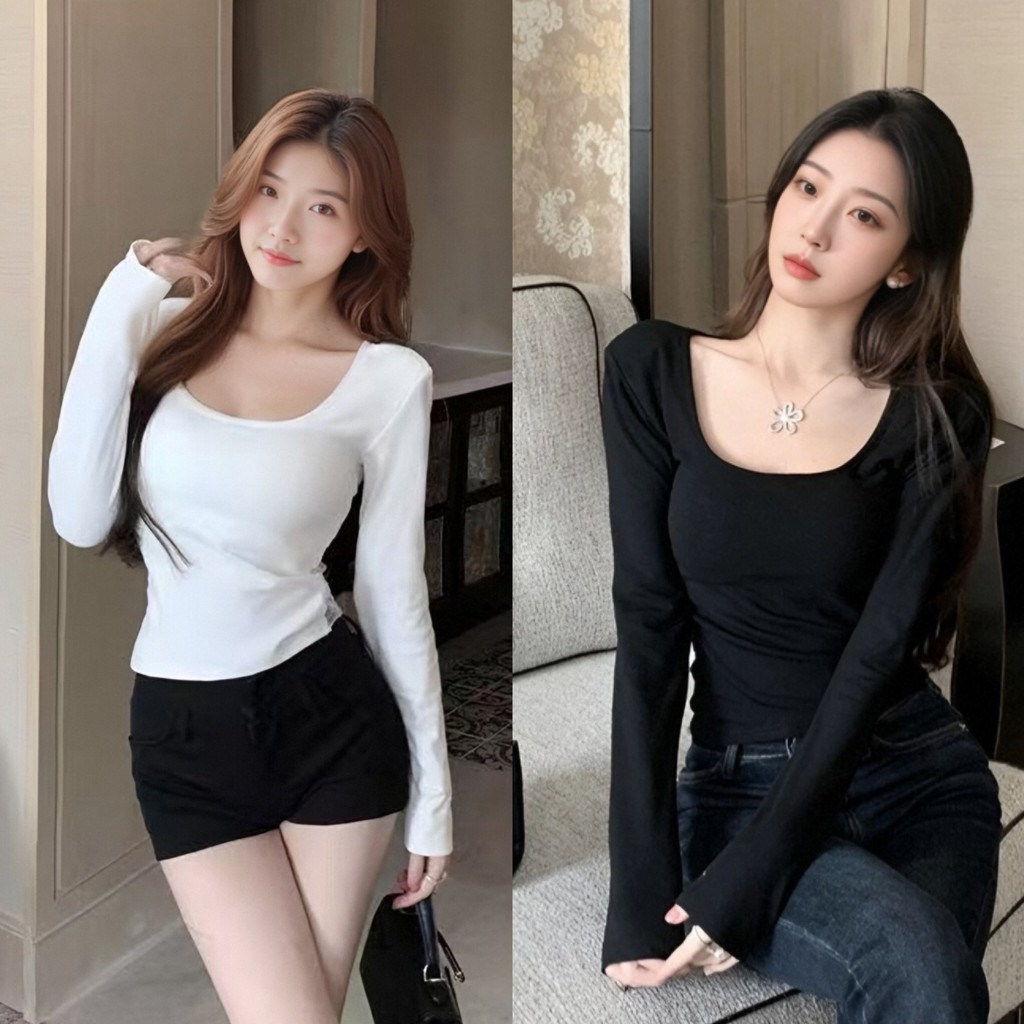 เสื้อยืดแขนยาวแฟชั่นลูกไม้พิมพ์ลาย  ใส่แล้วดูมีสไตล์แบบสาวยุคใหม่