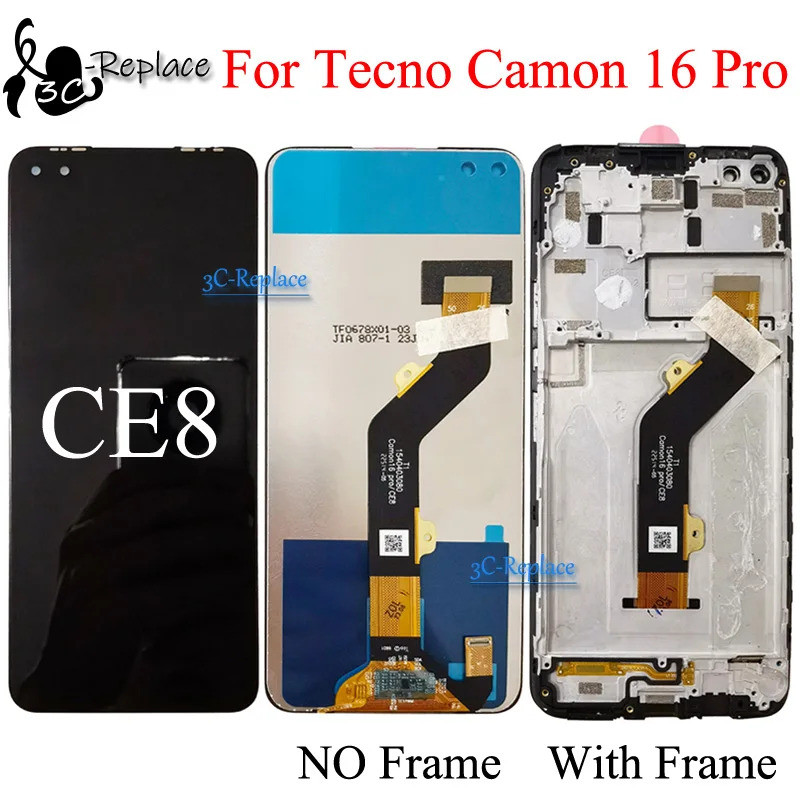 สีดํา 6.8 นิ้วสําหรับ Tecno Camon 16 Pro CE8 จอแสดงผล LCD Touch Screen Digitizer Assembly อะไหล่/พร้