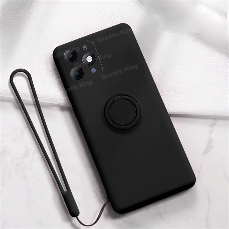 สําหรับ ITEL A90 4G กรณี Soft TPU โลหะสีดําแม่เหล็กที่วางโทรศัพท์ฝาครอบป้องกันสายรัดข้อมือซิลิโคน La