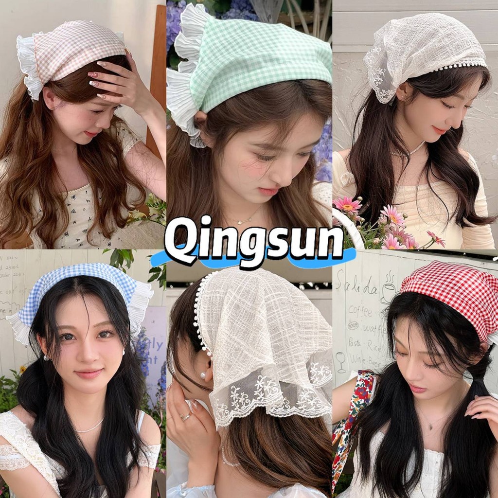 🌻Qingsun🌻 พร้อมส่ง ผ้าคลุมศีรษะ ทรงสามเหลี่ยม  เครื่องประดับผมน่ารัก ลูกไม้ ผ้าพันคอ สามเหลี่ยม "VO-3"