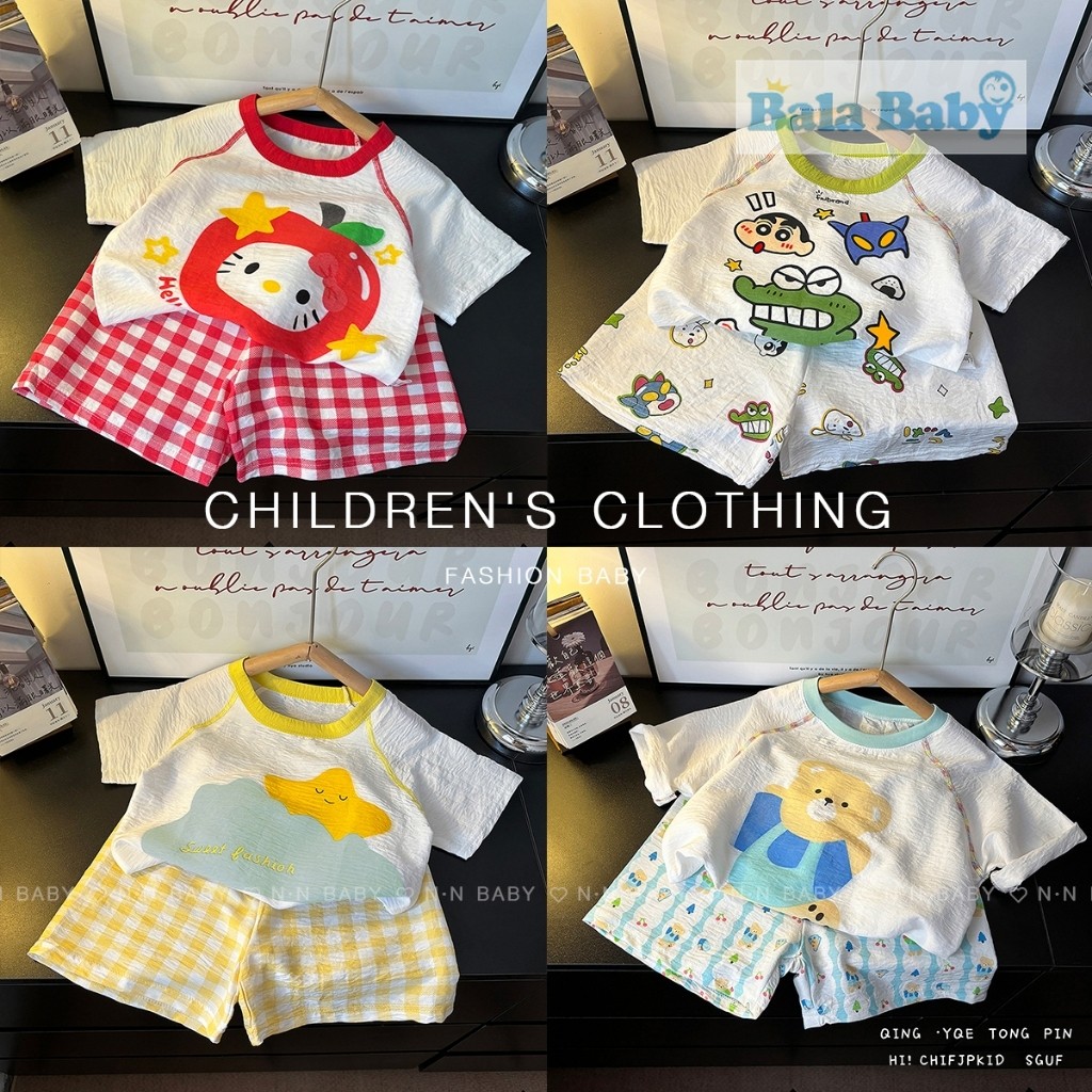 เสื้อผ้าเด็ก ชุดลำลองเด็ก ชุดอยู่บ้านใส่สบาย เสื้อแขนสั้น+กางเกงขาสั้น SIZE80-120CM DXT68 - รูปที่ 2