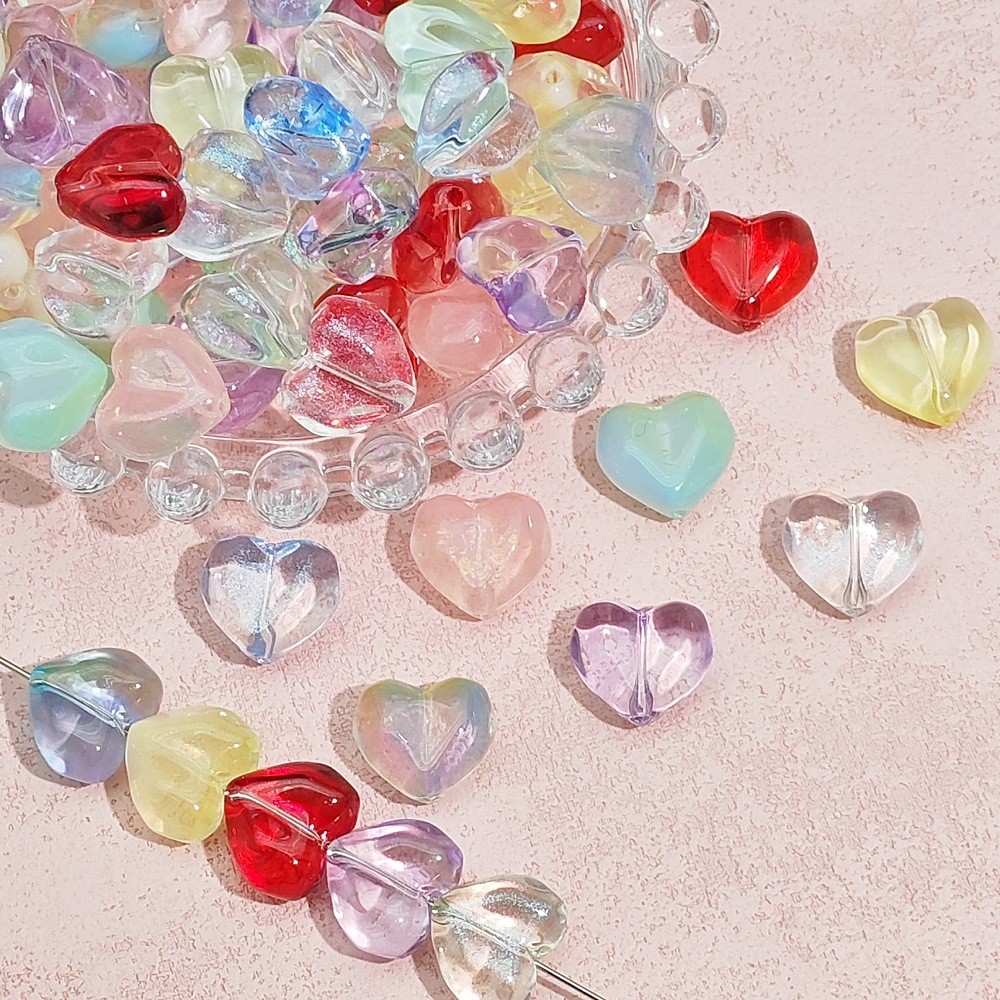 [FY] Love Heart Peach Perforated Glass Beaded Fairy สไตล์ DIY สร้อยคอสร้อยข้อมือวัสดุอุปกรณ์เสริม 25