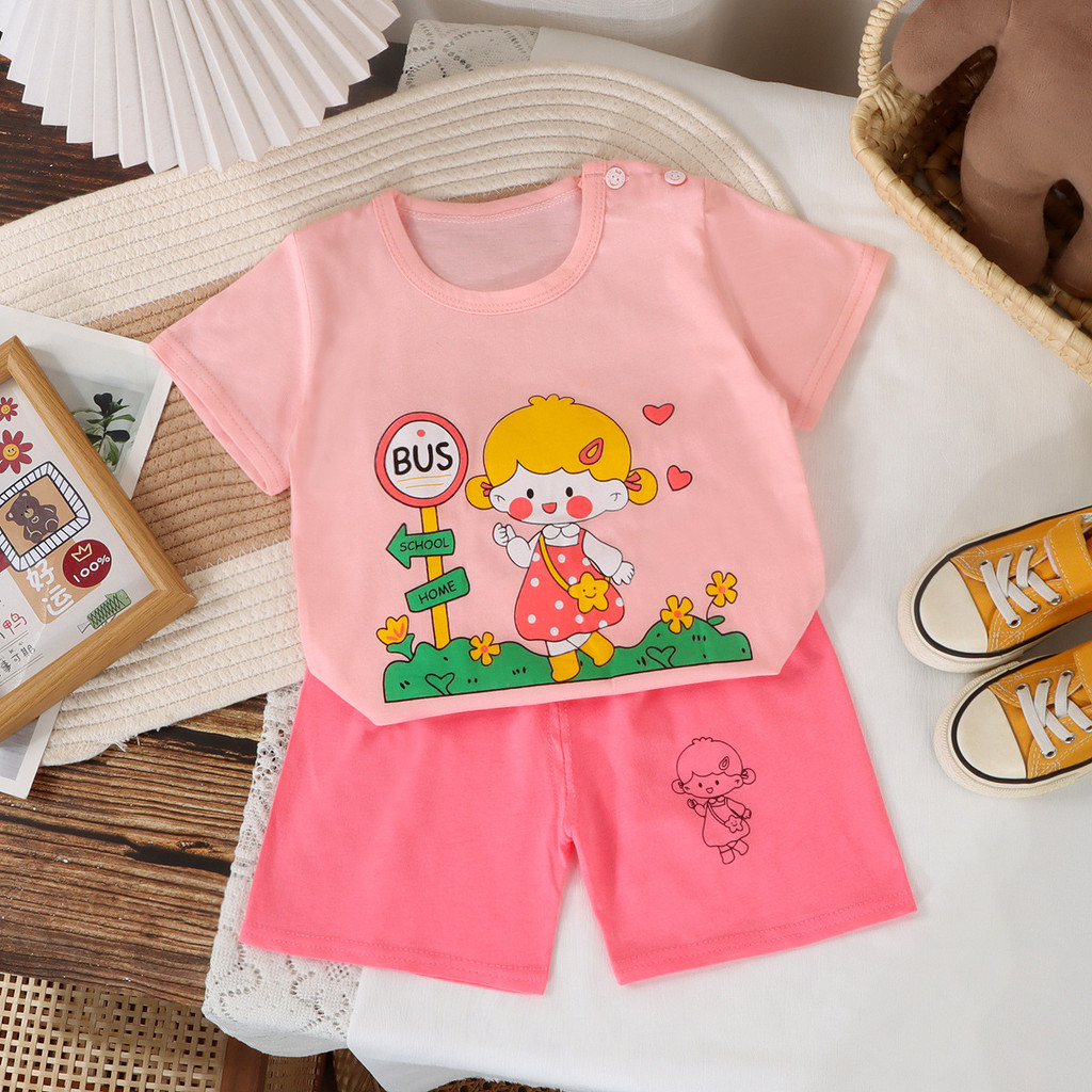 [RJ] 73-130ซม ชุดสูทแขนสั้นเด็กสไตล์ใหม่ผ้าฝ้ายแท้เด็กชายเสื้อผ้าเด็กหญิงกางเกงขาสั้นชุดกีฬา - รูปที่ 4