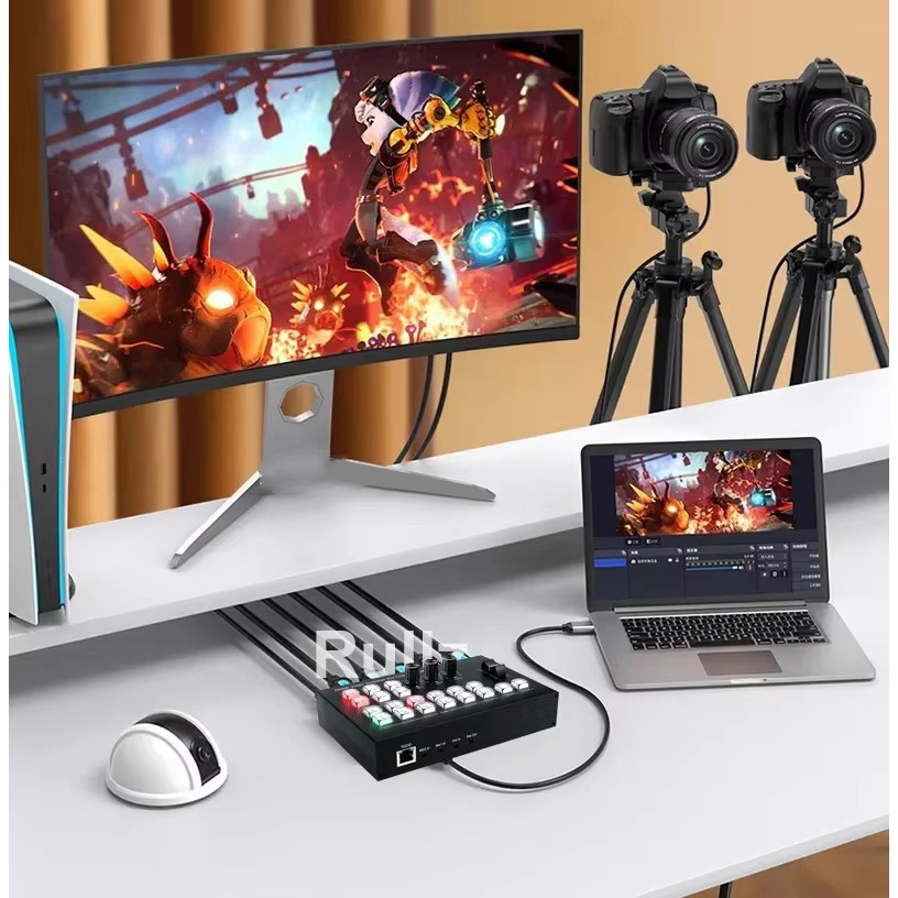 4 ช่อง HDMI Video Switcher กล้องหลายตัวถ่ายทอดสดออกอากาศการผลิต Video Mixer Switcher Station รองรับ 