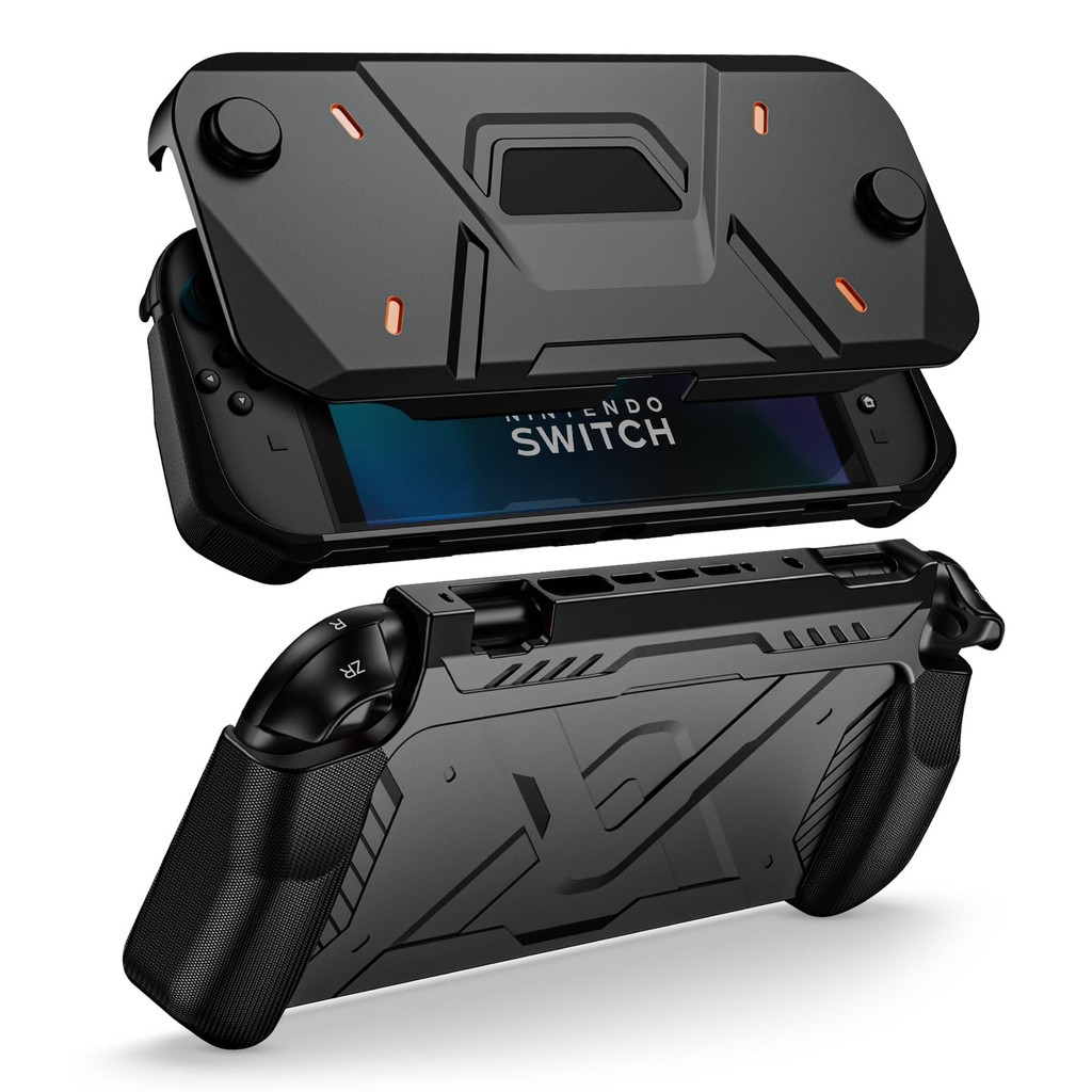 เคสป้องกันสําหรับ Nintendo Switch 2 (2025 รุ่น), ฝาครอบด้านหน้า PC แบบแข็ง + เปลือกด้านหลังแบบนุ่มพร้อมที่จับตามหลักสรีรศาสตร์สําหรับใหม่ 7.9 นิ้ว Nintendo Switch 2 2025 Release - สีดํา