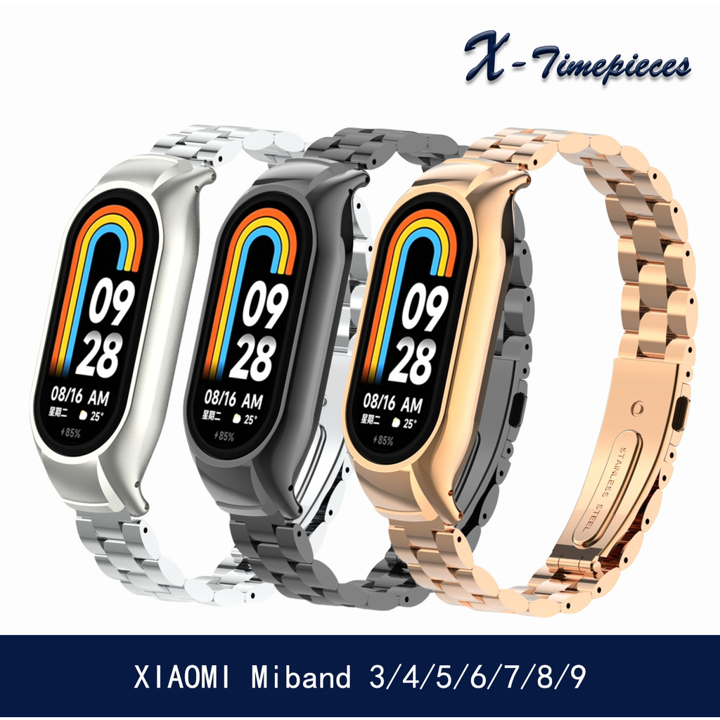 สายสแตนเลสสําหรับ Xiaomi Mi Band 10/9/8/7/6/5/4/3 Xiaomi Smart Band 9/8 Active Pro, สายนาฬิกาโลหะสําหรับผู้ชายและผู้หญิง