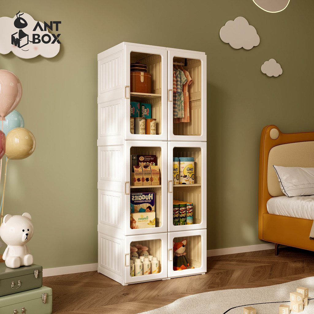 ANTBOX [พร้อมส่ง!! ] ตู้เสื้อผ้าเด็ก ตู้เสื้อผ้า 10 ช่อง 1 แขวน 590L ประตูใสโปร่งแสงมองเห็นด้านในได้