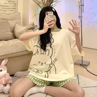 ⚡Cynthia_Shop⚡ ชุดนอน คอกลมเสื้อแขนสั้นลายการ์ตูนน่ารักมากๆ ผ้าคอตตอน เนื้อผ้านิ่ม ใส่สบาย ฟรีไซส์ #6004