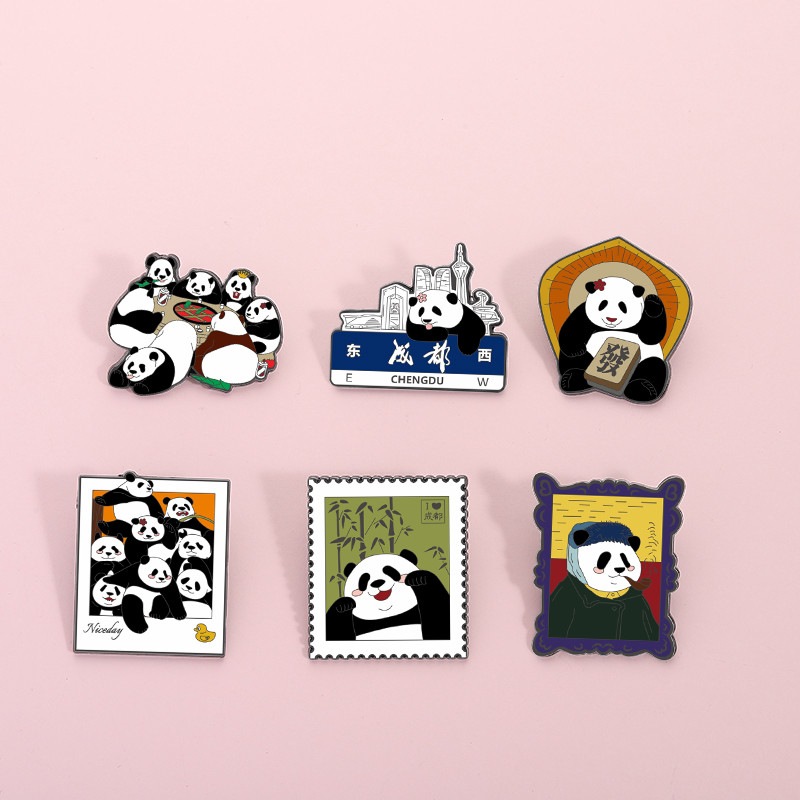น่ารักจีนแพนด้าคอลเลกชันเข็มกลัด หมุด การ์ตูนสัตว์แพนด้าเข็มกลัดป้ายโลหะเครื่องประดับของขวัญสําหรับเด็ก