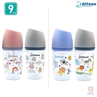 Attoon ขวดนมคอกว้าง แพ็คคู่ 5 ออนซ์ 9 ออนซ์ ฝาสโลป ดีไซส์ใหม่ พร้อมจุก Antichoke ไม่ดูดไม่ไหล TTTYU Baby Shop
