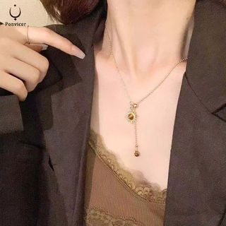 หินตาเสือ ดวงอาทิตย์ สร้อยคอ ผู้หญิง ย้อนยุค ไฮเอนด์ เฉพาะกลุ่ม โซ่เสื้อกันหนาว สร้อยคอ หรูหราเบาๆ