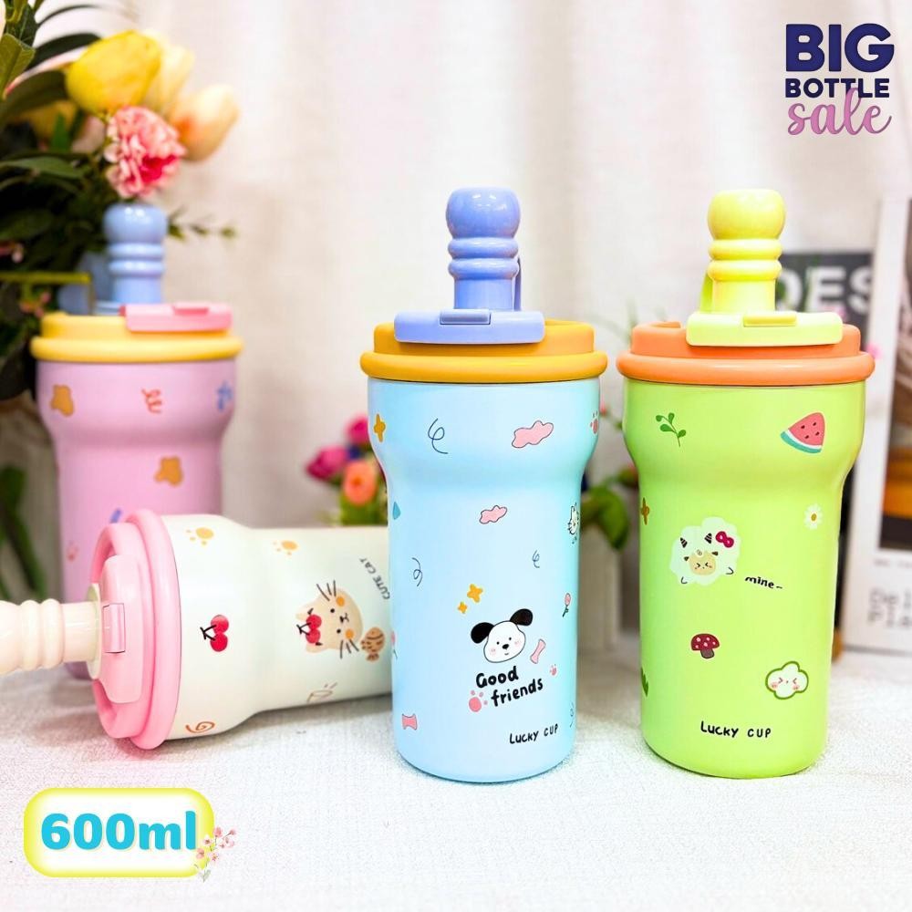 แก้วเก็บความเย็น แก้วเซรามิค เก็บความร้อน น่ารัก ความจุ 600ml. มีหลอดในตัว เก็บได้ทั้งร้อนและเย็น SU