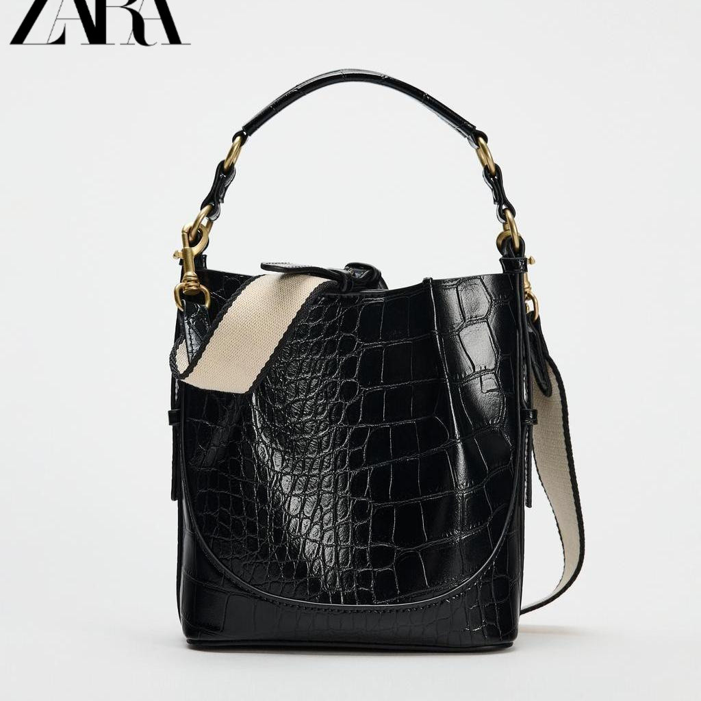 ZARA HOME Crocodile Bucket Bag Women 2025 สไตล์ใหม่ความจุขนาดใหญ่แฟชั่น All-Match Broadband Shoulder Messenger กระเป๋าผู้หญิง