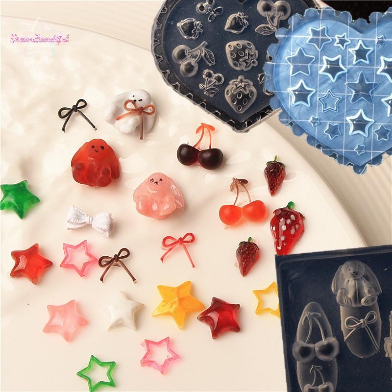 <DBFl-t> 3D หัวใจแม่พิมพ์ซิลิโคนสตรอเบอร์รี่ Cherry Pentagram เล็บแม่พิมพ์ตกแต่งเล็บ DIY ออกแบบปั๊มแผ่นเล็บแม่พิมพ์ใหม่