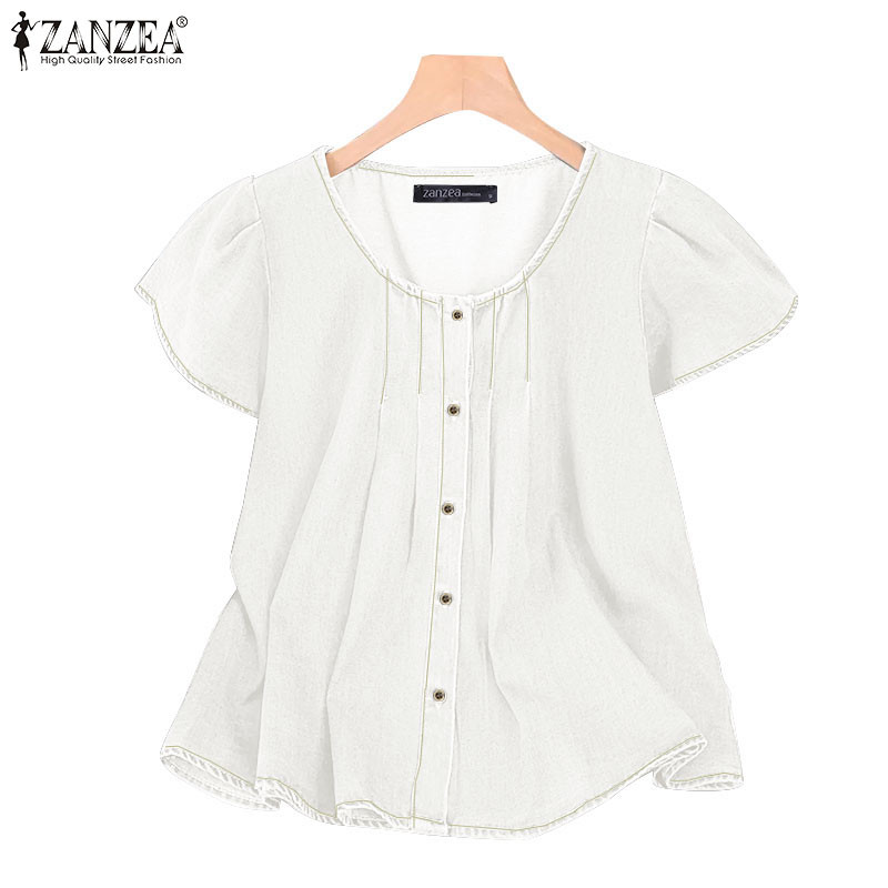 ZANZEA เสื้อผ้าผู้หญิง เสื้อเชิ้ตทรงหลวมติดกระดุมสีลําลองเกาหลี