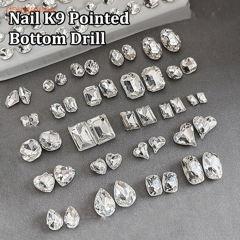 [risingmeup] 5PCS Sparkle Sharp Diamond Nail Art Rhinestones Jewel Decorative Mix Clear White Nail Charms เครื่องประดับใหม่