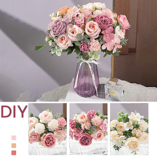 COD ดอกไม้ประดิษฐ์ช่อโบตั๋น 7 ดอก 3 สี ผ้าไหมนุ่ม ความยาว สำหรับแต่งบ้าน งานแต่งงาน และถ่ายรูป