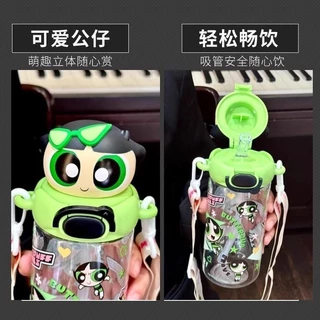 Flying Girl Police Water Bottle with Straw C Water Cup Student School Drop Proof Tritan Bottle BPA Free Plastic Cup