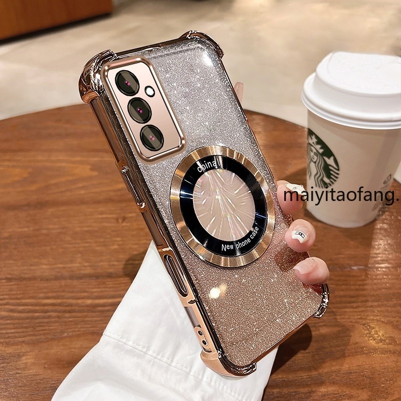กันกระแทกcase สําหรับ Samsung A05s สีชมพูประกายสี่มุม Anti Drop 3D เคสโทรศัพท์ความงามการออกแบบแหวนแม่เหล็กซิลิโคน TPU Soft case