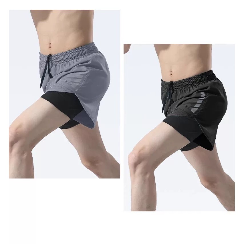 กางเกงขาสั้นวิ่งแห้งเร็ว ตาข่าย 2-in-1 สองชั้น มีกระเป๋า สวมใส่ง่าย สำหรับทุกเพศ - รูปที่ 2