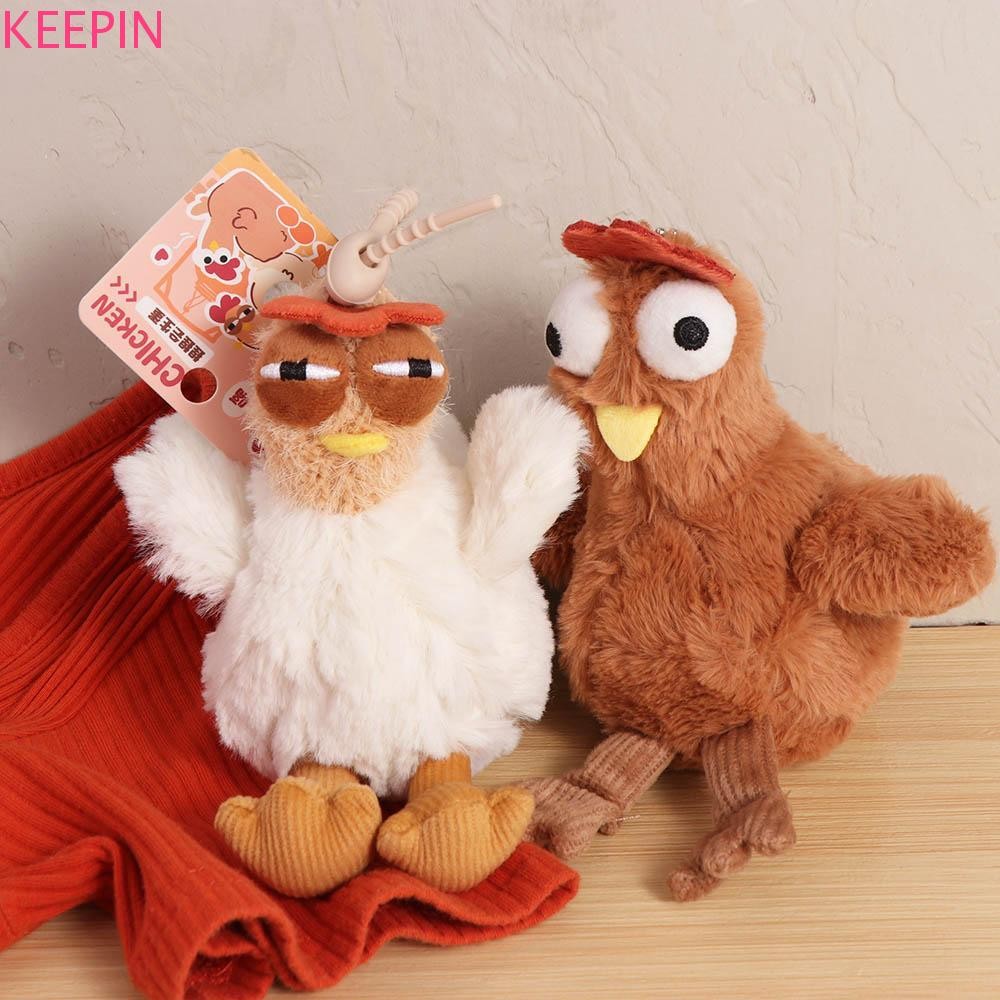 KEEPIN Hens Key Ring, ตุ๊กตายางพวงกุญแจไก่, การ์ตูน Adorkable โลหะจําลอง Egg-laying Animal Key Holder หญิง