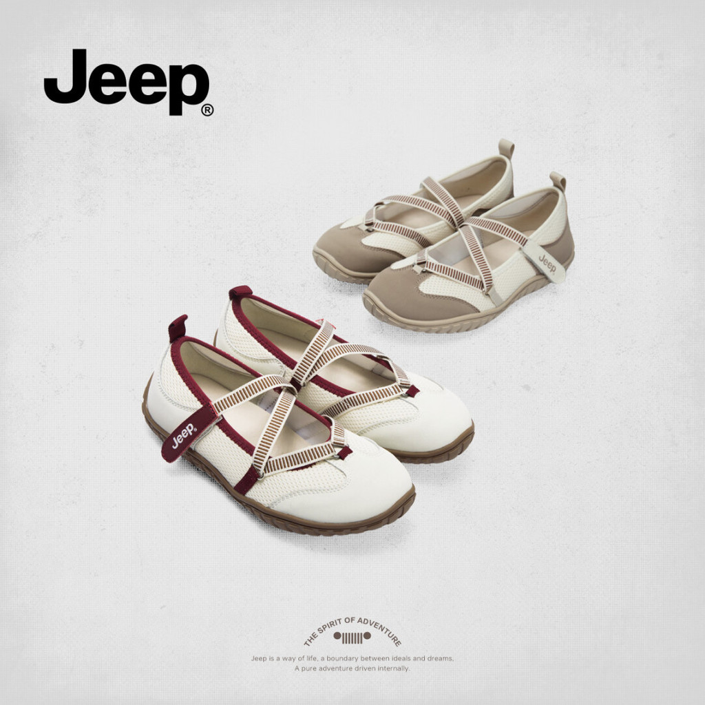 JEEP ของแท้ Mary Jane รองเท้าผู้หญิง 2025 สไตล์ใหม่ Soft-Soled รองเท้าบัลเล่ต์รองเท้าแบนระบายอากาศ