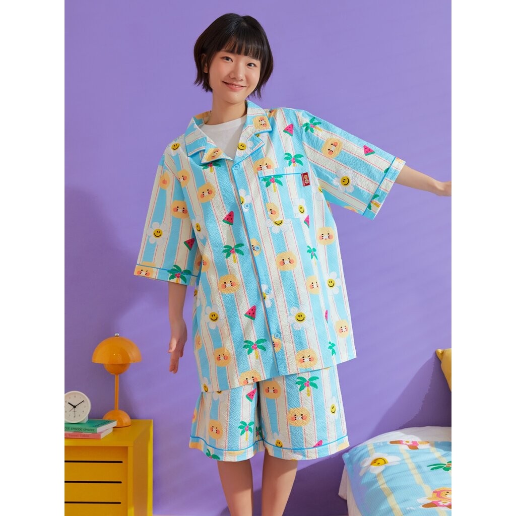 💖พร้อมส่ง Wiggle Wiggle X Kakao Friends💤💙 ชุดนอนผ้าซีซัคเกอร์ลายชุนชิก ระบายอากาศดี เย็นสบาย