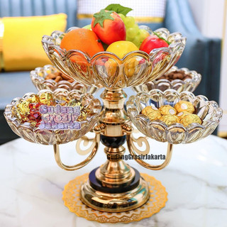Piring Buah Hiasan Kristal Plastik Putar Kue Crystal Plastik Elegan Wadah Buah dan Permen Dekorasi