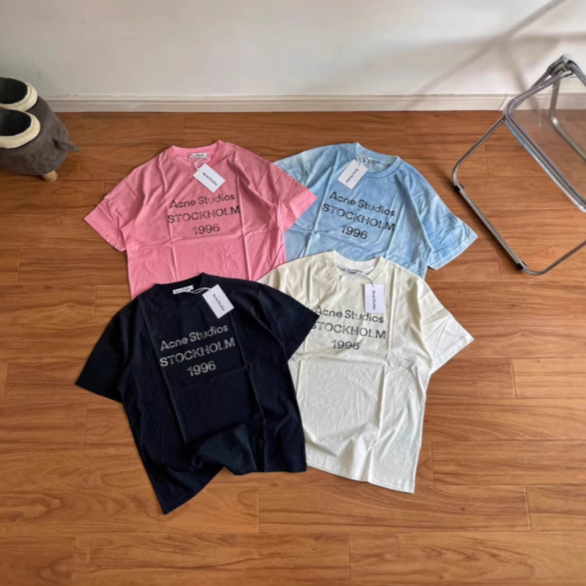 MLE4 ACNE 1996 Washed Distressed Vintage Gradient Lightweight Short Sleeve with Printed Letters T T-