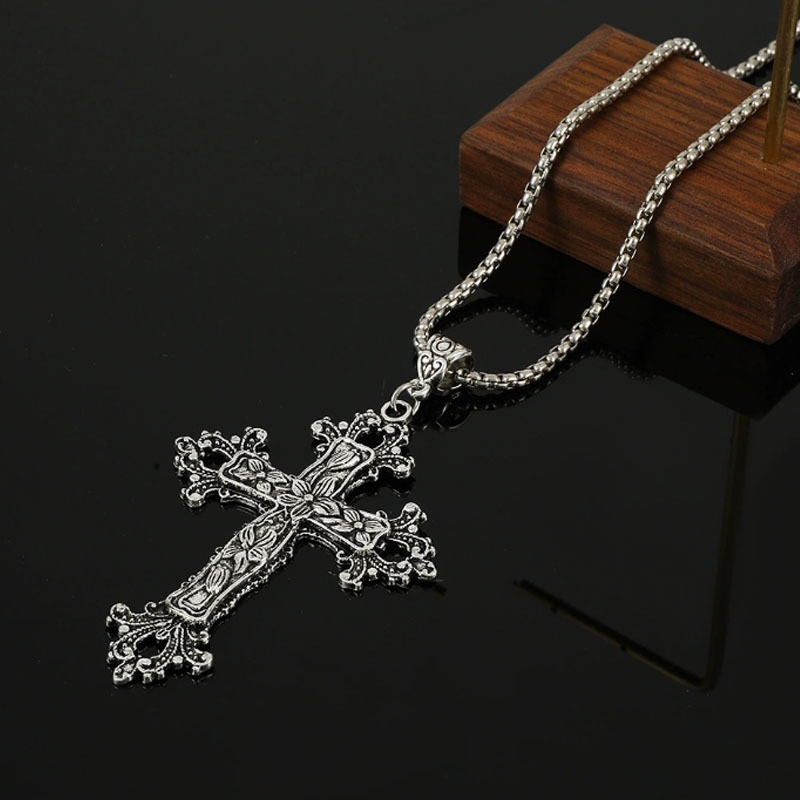 วินเทจฮิปฮอปโกธิคดอกไม้ข้ามไทเทเนียมเหล็กสร้อยคอดอกไม้จี้สร้อยคอ - รูปที่ 2