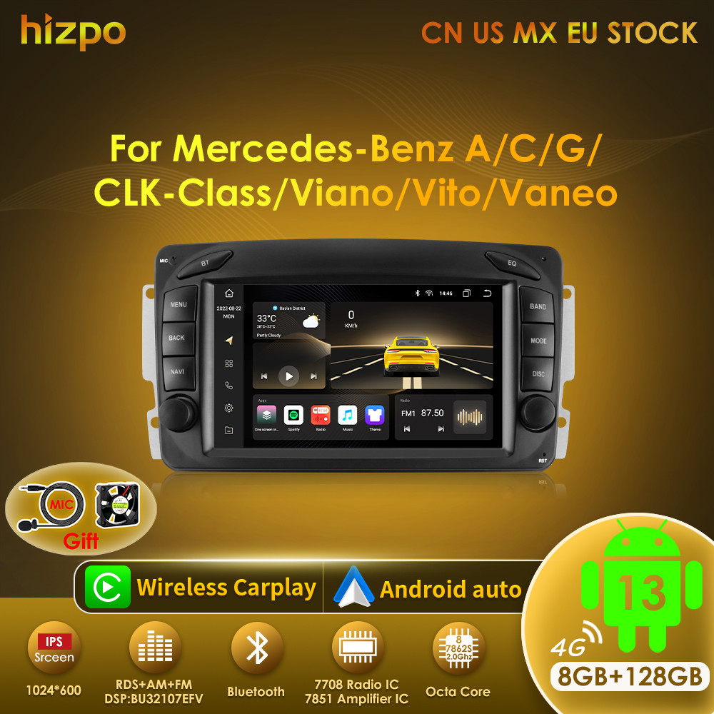 Hizpo Android Auto Radio for Mercedes Benz CLK W209 W203 W463 W208 Carplay Car Multimedia RDS GPS No